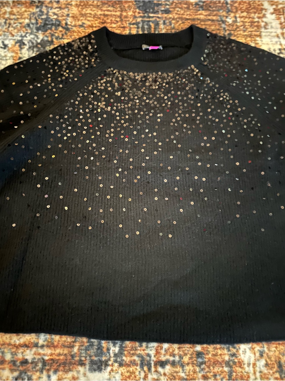 Vince Camuto Black Sequin Crewneck Sweater